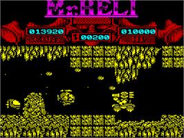 In game image of Mr. Heli on the Sinclair ZX Spectrum.