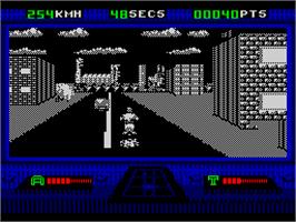 In game image of OutRun Europa on the Sinclair ZX Spectrum.