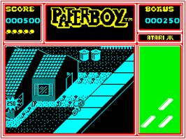 In game image of Paperboy on the Sinclair ZX Spectrum.