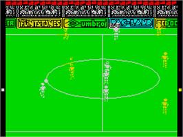 In game image of Peter Beardsley's International Football on the Sinclair ZX Spectrum.