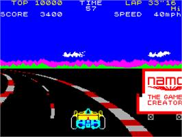 In game image of Pole Position on the Sinclair ZX Spectrum.