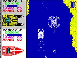 In game image of Pro Powerboat Simulator on the Sinclair ZX Spectrum.