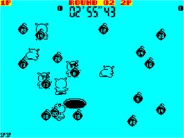 In game image of Psycho Pigs UXB on the Sinclair ZX Spectrum.