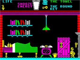In game image of Pyjamarama on the Sinclair ZX Spectrum.