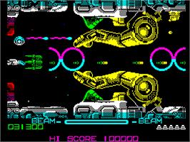 In game image of R-Type on the Sinclair ZX Spectrum.
