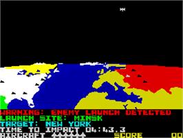 In game image of Raid Over Moscow on the Sinclair ZX Spectrum.