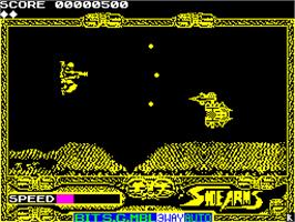 In game image of Side Arms Hyper Dyne on the Sinclair ZX Spectrum.