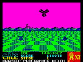 In game image of Space Harrier on the Sinclair ZX Spectrum.