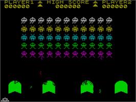 In game image of Spectral Invaders on the Sinclair ZX Spectrum.