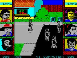 In game image of Street Sports Basketball on the Sinclair ZX Spectrum.