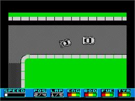 In game image of Super Cars on the Sinclair ZX Spectrum.