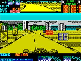 In game image of Super Monaco GP on the Sinclair ZX Spectrum.