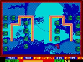 In game image of Super Seymour Saves the Planet on the Sinclair ZX Spectrum.