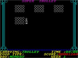 In game image of Super Trolley on the Sinclair ZX Spectrum.