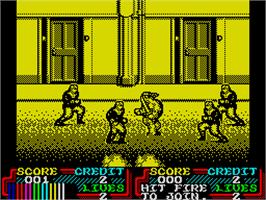 In game image of Teenage Mutant Ninja Turtles II: The Arcade Game on the Sinclair ZX Spectrum.