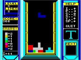 In game image of Tetris on the Sinclair ZX Spectrum.