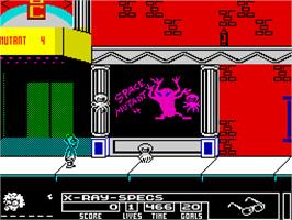 In game image of The Simpsons: Bart vs. the Space Mutants on the Sinclair ZX Spectrum.