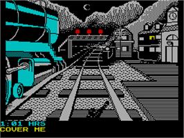 In game image of The Train: Escape to Normandy on the Sinclair ZX Spectrum.