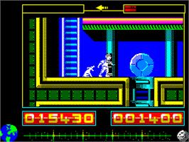 In game image of Tintin on the Moon on the Sinclair ZX Spectrum.