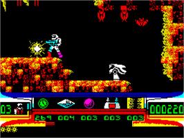 In game image of Turrican on the Sinclair ZX Spectrum.