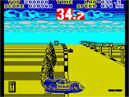 In game image of WEC Le Mans on the Sinclair ZX Spectrum.