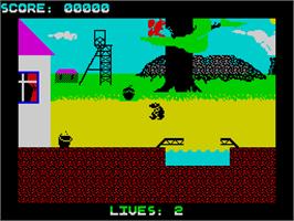 In game image of Wanted: Monty Mole on the Sinclair ZX Spectrum.