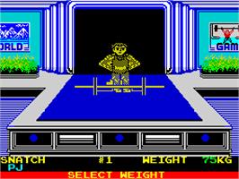 In game image of World Games on the Sinclair ZX Spectrum.