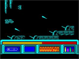 In game image of X-Out on the Sinclair ZX Spectrum.