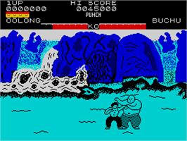 In game image of Yie Ar Kung-Fu on the Sinclair ZX Spectrum.