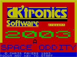 Title screen of 2003: A Space Oddity on the Sinclair ZX Spectrum.