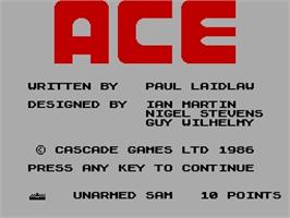 Title screen of ACE: Air Combat Emulator on the Sinclair ZX Spectrum.