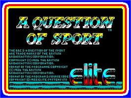 Title screen of A Question of Sport on the Sinclair ZX Spectrum.