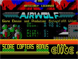 Title screen of Airwolf on the Sinclair ZX Spectrum.