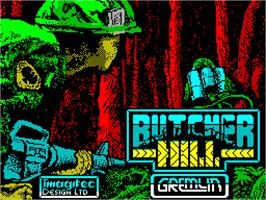 Title screen of Butcher Hill on the Sinclair ZX Spectrum.