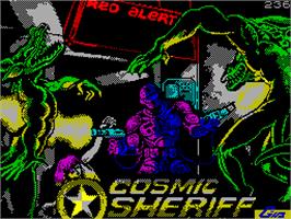 Title screen of Cosmic Sheriff on the Sinclair ZX Spectrum.