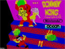Title screen of Donkey Kong on the Sinclair ZX Spectrum.