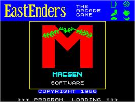 Title screen of EastEnders on the Sinclair ZX Spectrum.