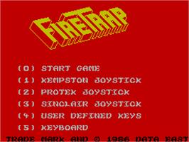 Title screen of FireTrap on the Sinclair ZX Spectrum.