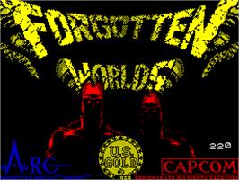 Title screen of Forgotten Worlds on the Sinclair ZX Spectrum.