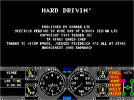 Title screen of Hard Drivin' on the Sinclair ZX Spectrum.