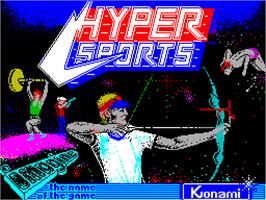 Title screen of Hyper Sports on the Sinclair ZX Spectrum.