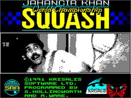 Title screen of Jahangir Khan's World Championship Squash on the Sinclair ZX Spectrum.
