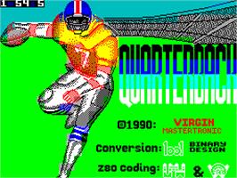 Title screen of John Elway's Quarterback on the Sinclair ZX Spectrum.