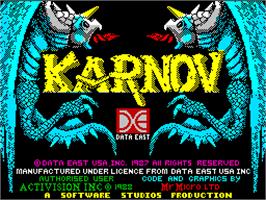 Title screen of Karnov on the Sinclair ZX Spectrum.