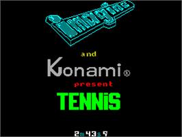 Title screen of Konami's Tennis on the Sinclair ZX Spectrum.