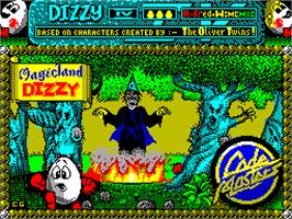 Title screen of Magicland Dizzy on the Sinclair ZX Spectrum.