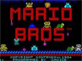 Title screen of Mario Bros. on the Sinclair ZX Spectrum.