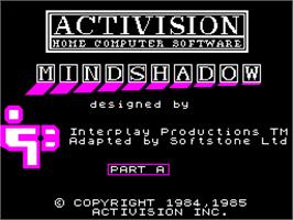 Title screen of Mindshadow on the Sinclair ZX Spectrum.