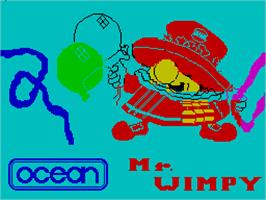 Title screen of Mr. Wimpy: The Hamburger Game on the Sinclair ZX Spectrum.