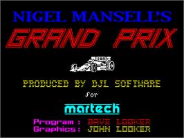 Title screen of Nigel Mansell's Grand Prix on the Sinclair ZX Spectrum.